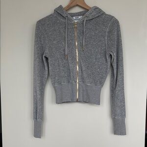Good American Velour Gray Hoodie with Gold Zipper